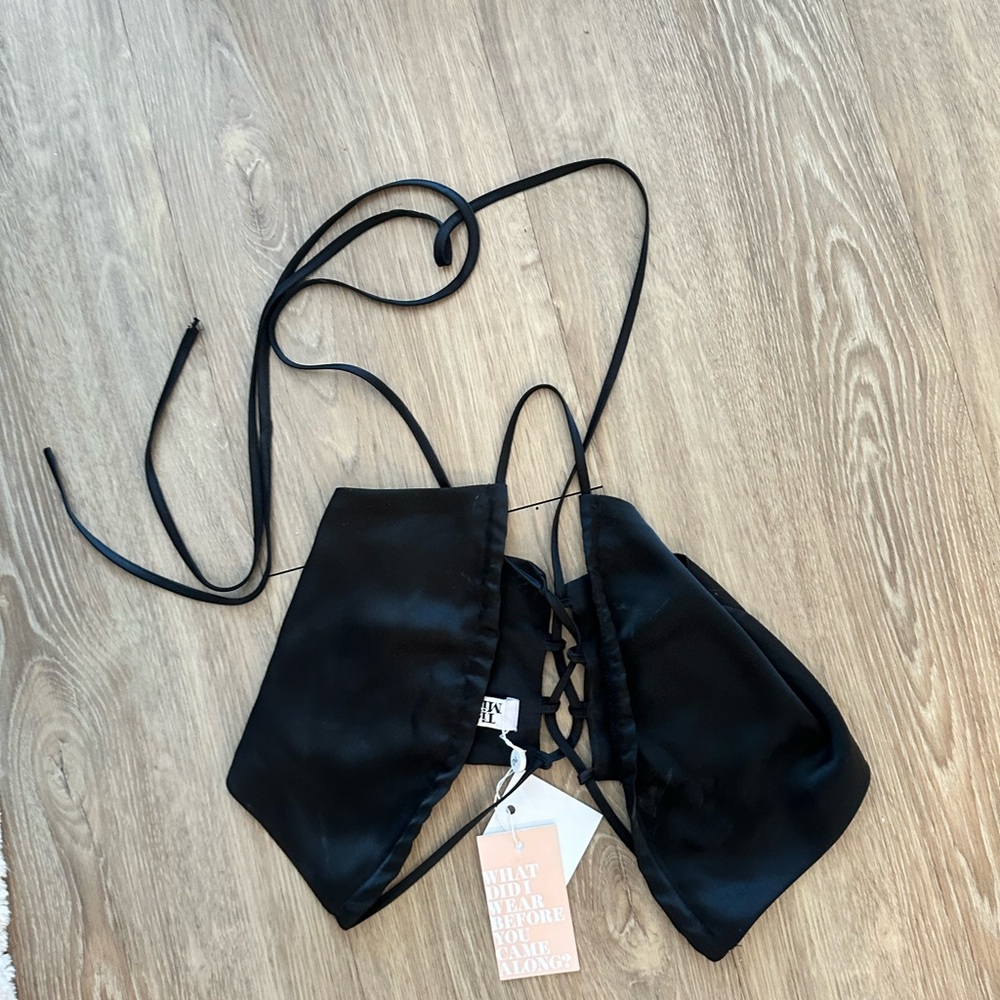 Tiger Mist Black Satin Lace-Up Top